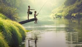 Thai Boys fishing in the rural area of Thailand